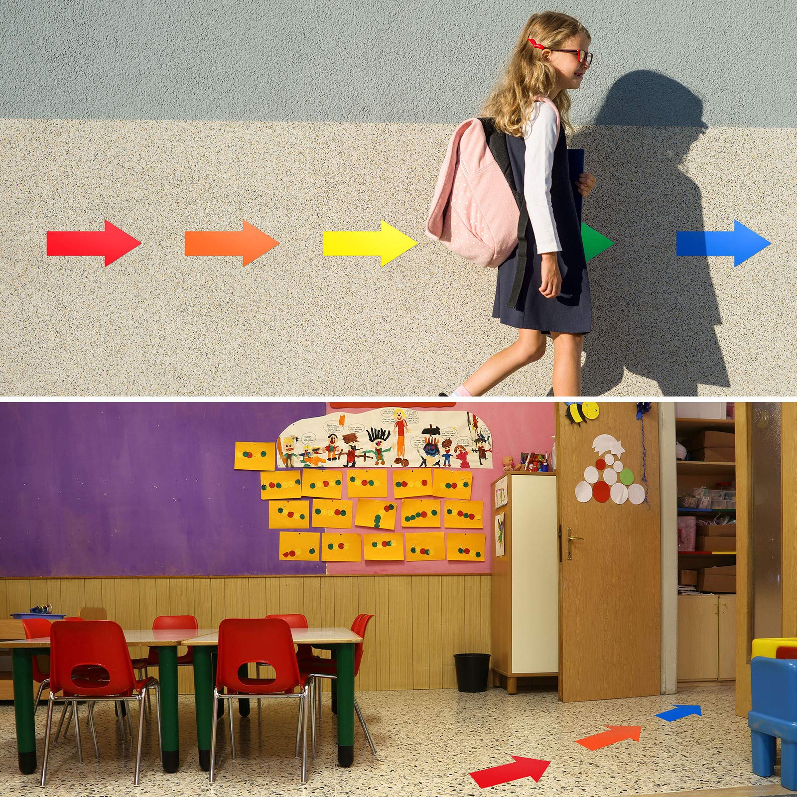 40 Pieces 8 Inch Arrow Sticker, Directional Arrow Sign Removable Adhesive Arrow Floor Decal Waterproof Arrow Marking Arrows Safe